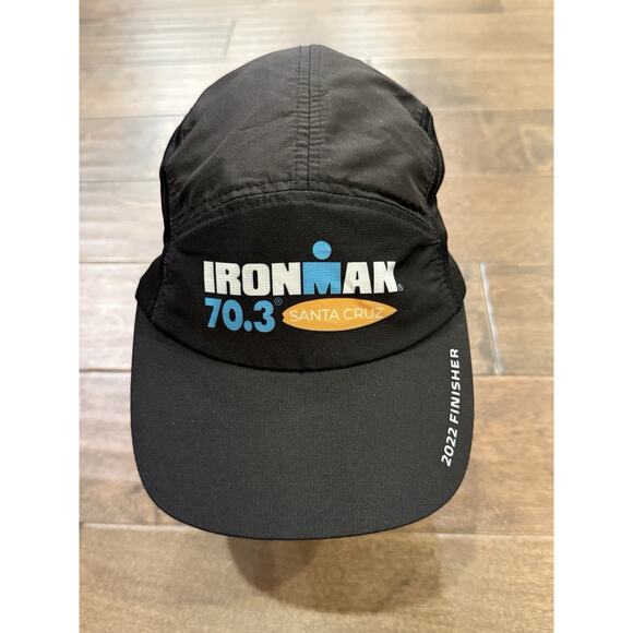 IRONMAN Triathlon 70.3 Santa Cruz 2022 Black Finisher Cap OSFM 5-Panel Hat NWT - Picture 2 of 8